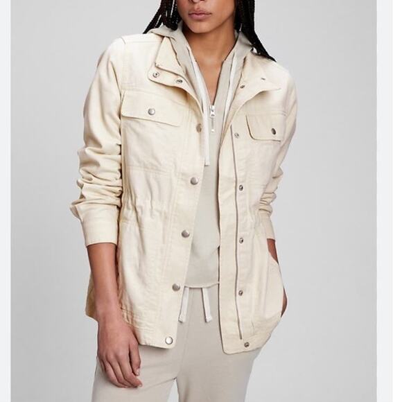 Gap Ecru Mid-Length Canvas Utility Jacket Large NEW - Picture 1 of 12